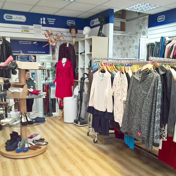 Clothing and other items for sale at Danaher's charity shops